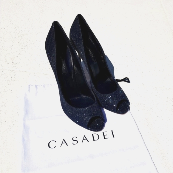 Casadei Blade stiletto heels size 10 midnight blue sparkle - Picture 4 of 8